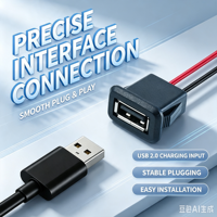 Connecteur de câble USB 2.0 A femelle à montage sur panneau LN-014 avec boucle, prise USB avec câbles d'alimentation pour modification de charge électronique
