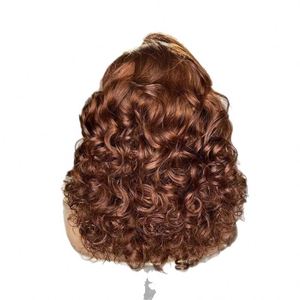 Perruque synthétique transparente 13x4 pour femme, petites boucles africaines, marron/café, cheveux courts bouclés, ligne de cheveux naturelle, coiffage libre - Product Image 5