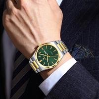 POEDAGAR 874 Hombres Fecha Semana Calendario 30M Resistente al agua Banda de acero inoxidable Relojes de cuarzo originales Manos luminosas Reloj