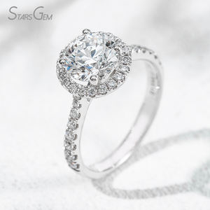 Anillo de Compromiso con Halo de Oro Blanco de 18K y Diamante Cultivado en Laboratorio de Corte Brillante Redondo de 1.9ct 7.3-7.36mm, Color D Clásico, Starsgem - Product Image 2