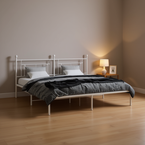 Struttura letto matrimoniale in acciaio verniciato a polvere bianca, letto in metallo minimalista per camera da letto, dimensioni standard - Product Image 2