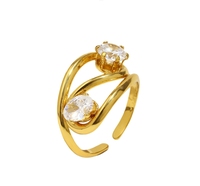 Bague de mariage en acier inoxydable plaqué or 18 carats, style vintage, double creux, géométrique, micro-incrustation de cristaux, vente en gros