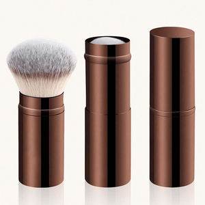 Pinceaux de maquillage Kabuki rétractables en gros, lot de 2, format voyage, pour poudre et crayon à sourcils, manche métallique personnalisable - Product Image 2