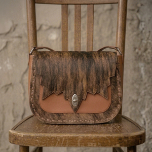 Luxury Brown Cowhide Genuine Leather Saddle Shape <b>Handbag</b> Animal Print Vintage Crossbody Strap Travel Bag for Women 1L Capacity - Product Image 1