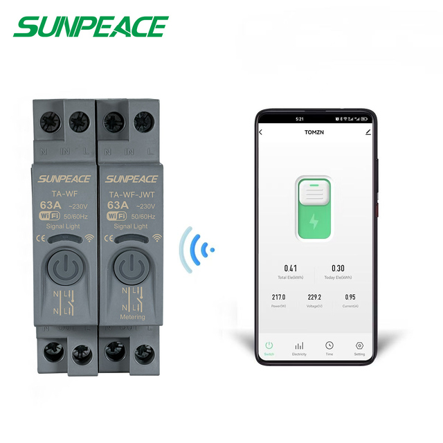 63A TUYA WiFi Smart Circuit Breaker Current Voltage Protection Power Metering Wireless Remote Control Switch Rated 100V 10KA