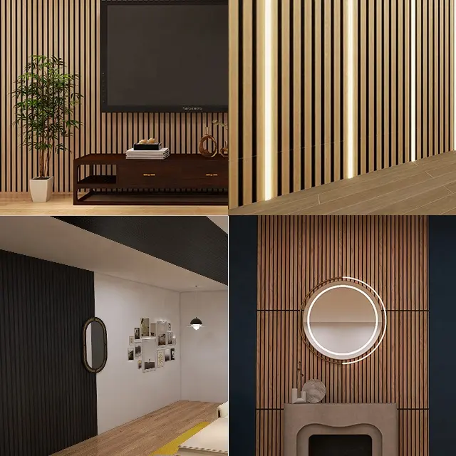 Panel dinding kayu akustik dari kayu Oak alami panel dinding akustik kedap suara modern