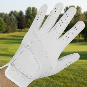 Guante de Golf de Cuero Genuino Blanco, Transpirable, Perforado, con Cierre de Gancho y Bucle para Deportes - Product Image 2