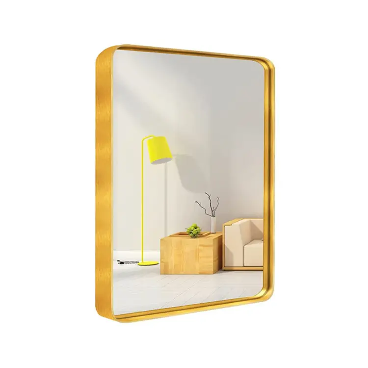 Angoli arrotondati montaggio a parete cornice a specchio rettangolare in oro per specchio in lega di alluminio