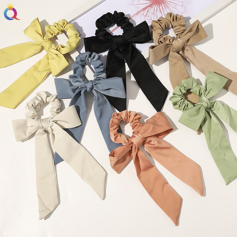 Однотонные резинки с ленточным бантом, женское украшение для волос