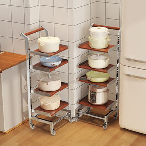 رف تخزين للمطبخ متعدد الطبقات (5 طبقات) مع عربة، رف للأواني، رف للتوابل، خزانة لتخزين الخضروات، رف للوجبات الخفيفة، تصميم أرضي بأسلوب نورديك - Product Image 5