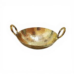 Kadhai en laiton martelé de style moderne, robuste, rond, avec deux poignées, marron, pour la maison et la restauration, équipement de cuisine - Product Image 1