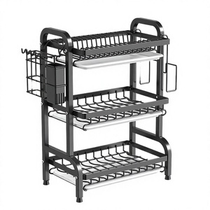 Égouttoir à vaisselle avec plateau de drainage, organisateur de rangement de <span class=keywords><strong>cuisine</strong></span> avec porte-baguettes, porte-couteaux et <span class=keywords><strong>support</strong></span> pour planche à découper - Product Image 1
