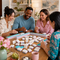 Ensemble de Mahjong Américain de Luxe 160 Tuiles, Tuiles Acryliques Quadri-couches Quatre Couleurs avec Motifs Desserts et Floraux pour Détaillants B2B