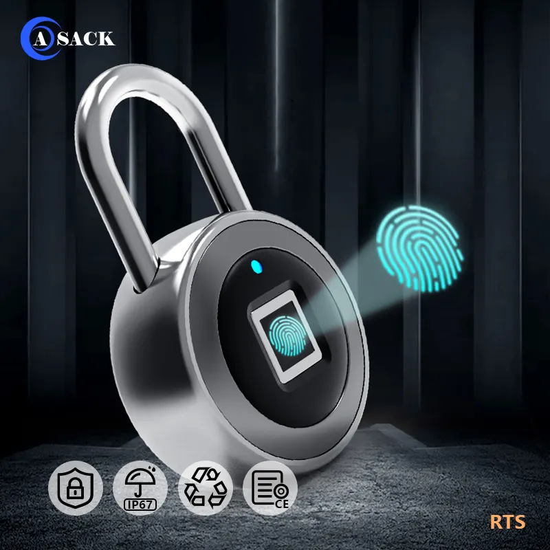 Asack cadeado inteligente, cadeado inteligente de segurança por toque com impressão digital bluetooth wi-fi