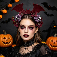 Serre-tête Halloween Crâne de chauve-souris et fleurs, accessoire de coiffure pour femmes pour fête du Jour des Morts, accessoires de costume de cosplay