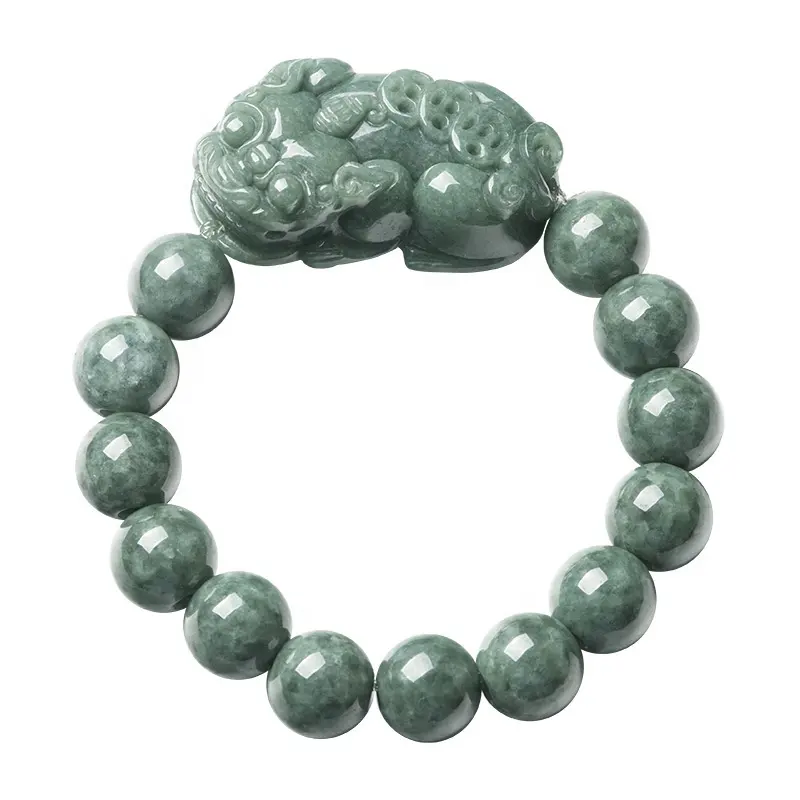 Natural Jadeite Pi Xiu gelang manik pria, perhiasan gaya Tiongkok hadiah penilaian sertifikat SL01