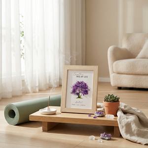 Marco de Fotos de Árbol de la Vida con Piedras Preciosas Hecho a Mano al por Mayor |   Piedras Curativas de Cristal Auténtico (Ametista y <span class=keywords><strong>Cuarzo</strong></span> <span class=keywords><strong>Rosa</strong></span>) |   Arte Mural <span class=keywords><strong>Espiritual</strong></span> en 3D - Product Image 1