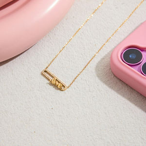 J & D 18K PVD chapado en oro collar de acero inoxidable romántico blanco Rhinestone amor carta colgante collar - Product Image 4