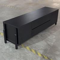 Meja TV Kayu Gelap Modern, Kabinet Televisi Berdiri Sendiri dengan Laci dan Pintu Penyimpanan, Konsol Media Ruang Tamu
