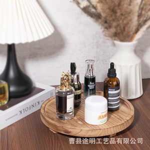 Solid Wood Round Decorative <b>Tray</b> Natural Color Single Compartment Standing Type For Home Fragrance Storage - Product Image 2