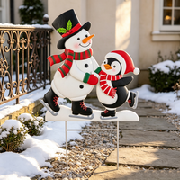 Décoration de jardin extérieure en métal personnalisée, style ferme, avec bonhomme de neige, pingouin, patineur et chapeau rouge