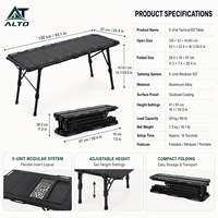 Table pliante portable en alliage d'aluminium IGT à montage rapide, design tactique, forme rectangulaire, pour camping en extérieur