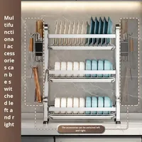 Étagère de rangement de cuisine moderne à trois niveaux en acier inoxydable, support vertical pour vaisselle et bols, égouttoir portable pour couteaux