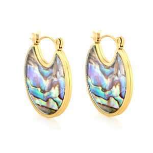 18K Gold Plated Stainless Steel Earrings Hoop with <b>Abalone</b> <b>Shell</b> Inlay Hypoallergenic Lightweight Trendy for Women Daily Wear - Product Image 3