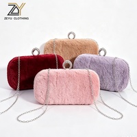 Sac de soirée Zeyu pour femme en fausse fourrure avec anneau en strass et chaîne, sac à bandoulière pour mariage et rendez-vous, sac en fausse fourrure ODM/OEM