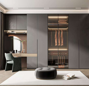 Moderner Stilvoller Hochglanz-Ankleideraum Kleiderschränke Taupe/Beige/Creme Schlafzimmer-Schranksystem Organizer mit Kommode - Product Image 3