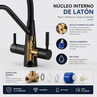 Robinet de cuisine 3 voies pour osmose (moderne, chromé) |   Eau chaude et froide |   Eau purifiée |   Laiton massif |   Compatible avec l'osmose