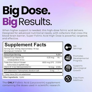 Ácido Folínico en Polvo de Alta Dosis |   Formulado por Médicos con B12 y Vitamina D para Apoyo Neurológico y del Desarrollo, Sin Gluten - Product Image 5