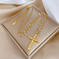 Collier pendentif croix en acier inoxydable plaqué or 18 carats PVD, micro-incrustation de zircon cubique, chaîne à maillons, cadeau de fête pour femme, vente en gros