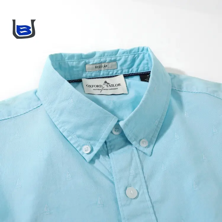 Custom designer embroider logo classic oem plain formal cotton work men's shirt buttons mans short sleeve shirt
