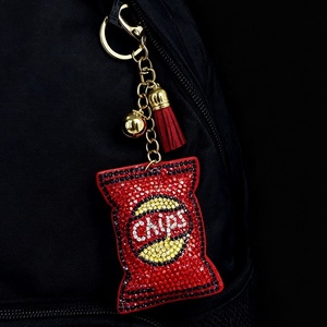 Custom Crystal <b>Studded</b> Potato Chip Carabiner Keychain Tassel <b>Bag</b> Pendant-Portable 3D Design - Product Image 4
