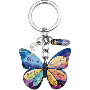 Regalos Inspiradores de Fe, Amuletos Cristianos Religiosos con Versículos Bíblicos, Llaveros de Acrílico con Forma de Mariposa - Product Image 1