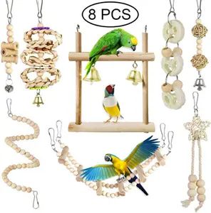 Grosir Mainan Burung Nuri Kunyah Kayu 8-Piece Set Mainan Burung Rc Mainan Burung Terbang