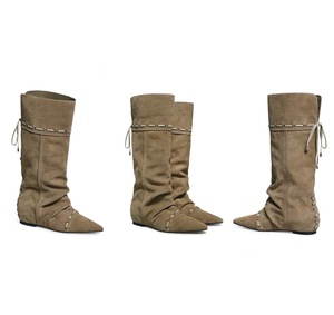 Stivali da Donna Personalizzati Autunno/Inverno, Stile Retrò con Lacci, Gamba Larga e Pieghe, Moda Femminile - Product Image 5