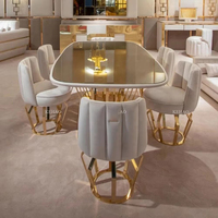 Esion Casa Designer Haut de Gamme Table de Salle à Manger Rectangulaire en Verre Piétement Métallique Doré Moderne avec 6 Chaises