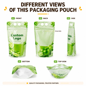 Bolsa Transparente Personalizada para Bebidas con Cierre Zip y Orificio para Pajita, Reutilizable y Recargable, para Jugo, Café, Té - Product Image 3