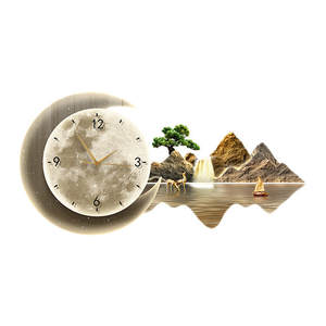 <span class=keywords><strong>Horloge</strong></span> murale décorative de restaurant, silencieuse, lumineuse, de luxe, haut de gamme, pour salle à manger, avec peinture murale de paysage - Product Image 5