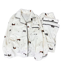 Pyjama en flanelle de polyester pour femme, automne/hiver, manches longues, imprimé dessin animé, col à revers, idéal pour se détendre à la maison