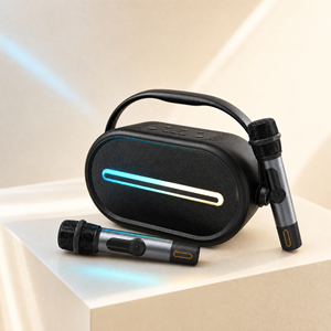 OEMポータブルカラオケスピーカー、デュアルワイヤレスマイク付き、Auracast LEオーディオLEDパーティーブームボックス、キャンプやイベントに最適 - Product Image 1