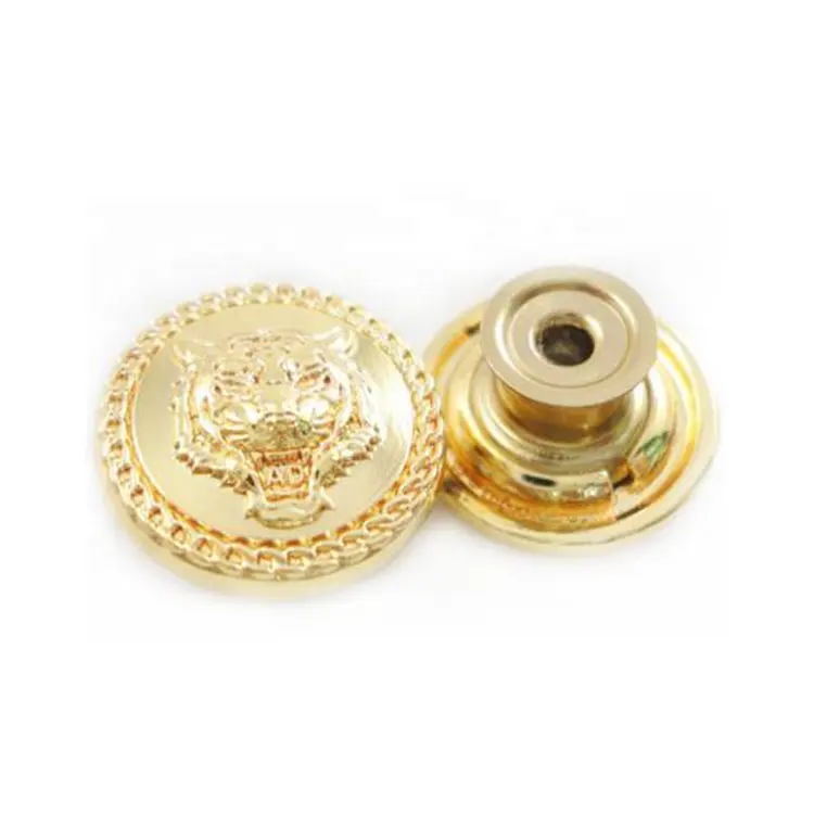 डीलक्स सोने के रंग कस्टम एम्बॉसफ़िल्टर टाइगर पैटर्न लोगो जीन्स बटन पर प्रेस परिधान कोट बटन जैकेट ब्लेजर्स के लिए कील बटन