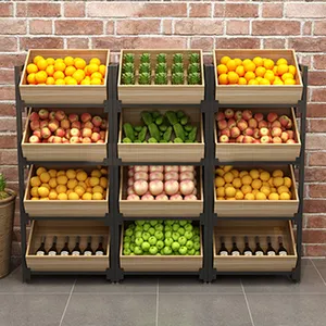 カスタマイズされたスーパーマーケットの食料品野菜と果物のディスプレイラック木箱ドライフルーツスナックディスプレイラック