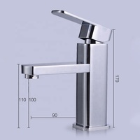 Robinet de lavabo carré monocommande chaud/froid en alliage de zinc chromé, à montage sur plan, avec cartouche céramique, pour design moderne