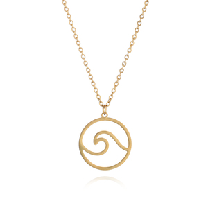 Collana con Ciondolo a Onda Marina in Acciaio Inossidabile con Design a Cerchio Placcato Argento e Oro, Catene Impermeabili e Antiannerimento - Product Image 6