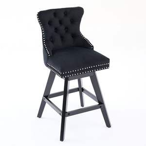DB Leisure Style <b>Barstools</b> <b>Swivel</b> Velvet with Button Tufted Decoration and Wooden Legs Chrome Nailhead Trim for Hotels Bars - Product Image 4