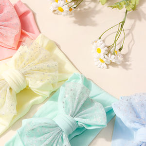 Bandeau <span class=keywords><strong>Turban</strong></span> Unisexe Élastique 5 Couleurs Mignon en <span class=keywords><strong>Maille</strong></span> de Nylon Douce avec Nœud, Accessoire Cheveux Lavable Écologique Confortable pour Bébé - Product Image 4