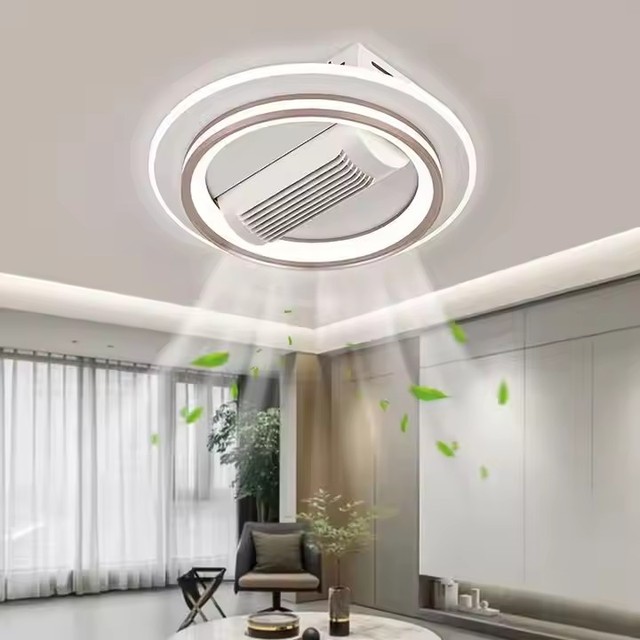 Modern Iron Acrylic Bladeless Round LED Ceiling Fan & Lamp with IP54 Rating for Home Decor